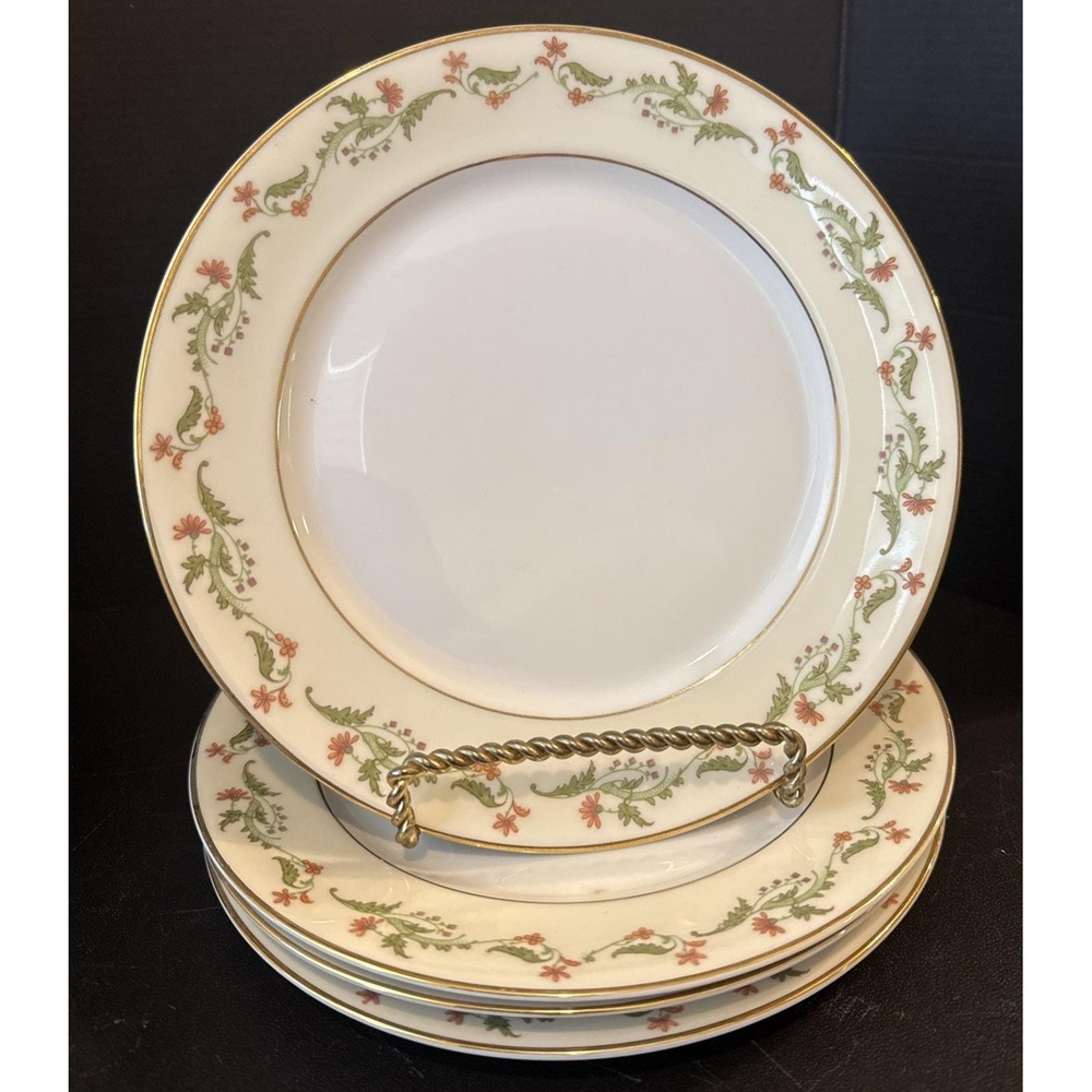 Heinrich Selb Bavaria Germany Gold Trim Pink Flowers Salad Plates Set Of 4